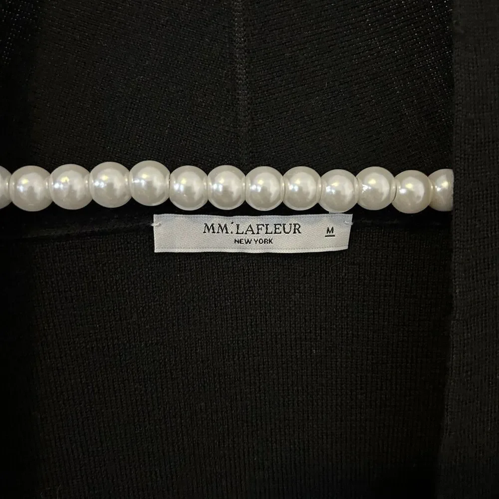 MM Lafleur womens M merino wool long line open front black cardigan sweater